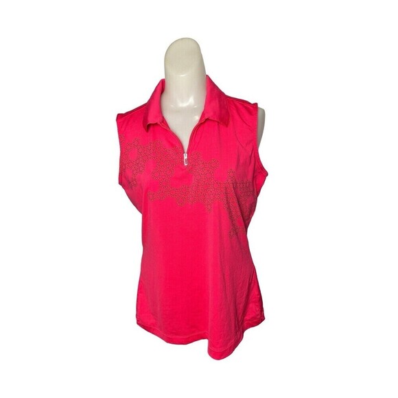 NIKE Golf Sleeveless Tank Zip Polo Shirt Top Size M Pink Stretch - Picture 1 of 5